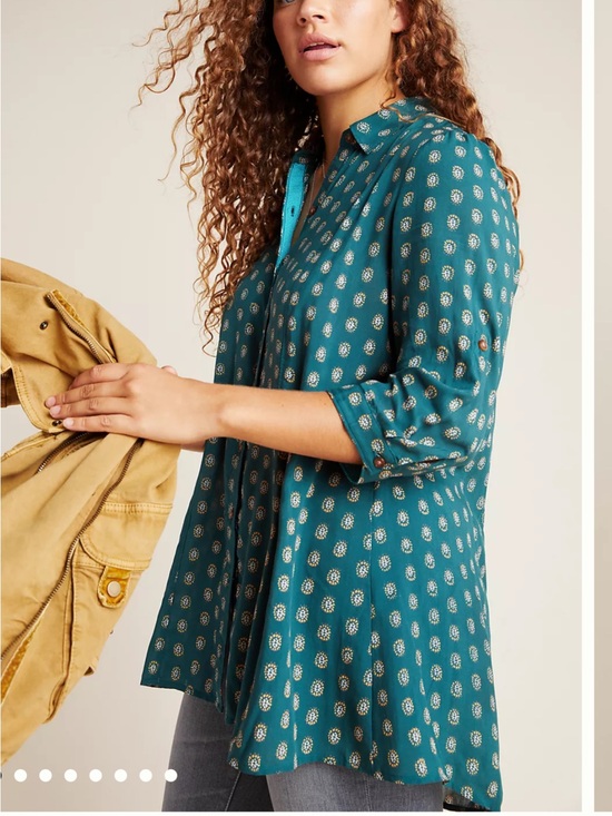 Maeve Tops - Anthropologie Maeve Teal Printed Button-Down Tunic